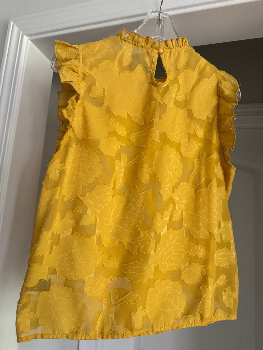 Yellow Sleeveless Ruffle Neck Women's Work Office Top - Picture 4 of 6